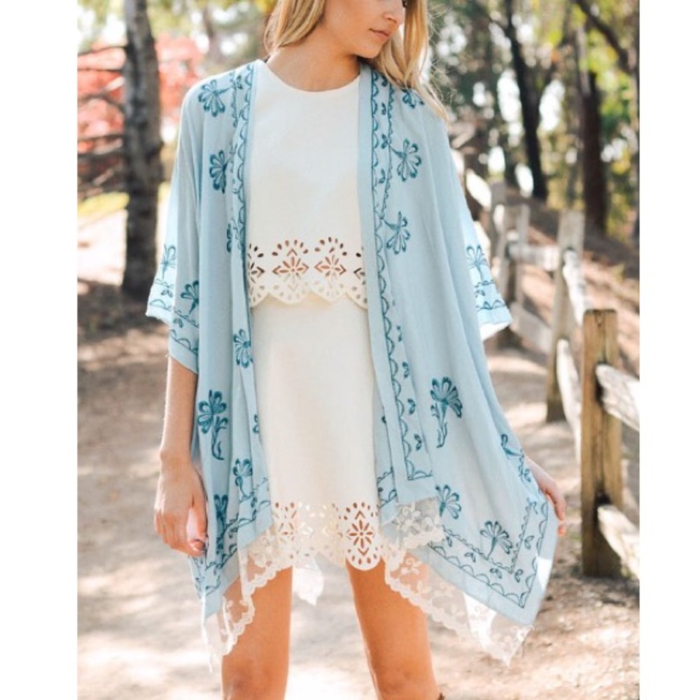 *LAST ONE!* Blue & Ivory Lace Embroidered Kimono - Picture 2 of 7